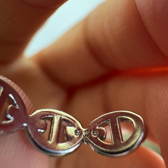 Sterling Silver 925 Link Band Ring with Pearl - Picture 4 of 6